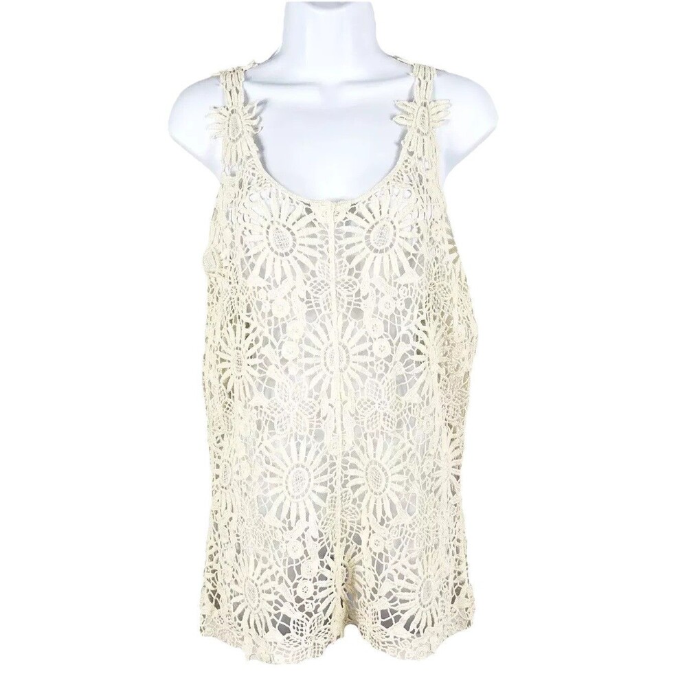 ISELA Crochet Tank Top Womens Size Small Eyelet Cotton Ivory Hippie Festival Y2K